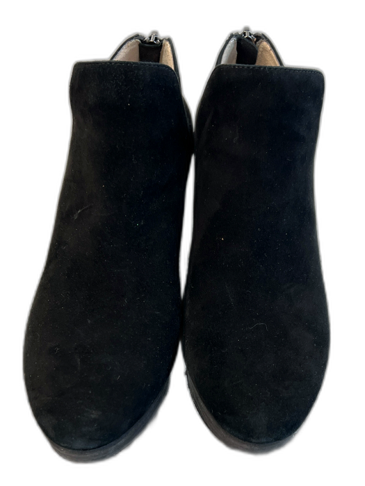 Pelle Moda Shoe Size 6.5 Black Suede Block Heel Back Zip Almond Toe Booties Black / 6.5