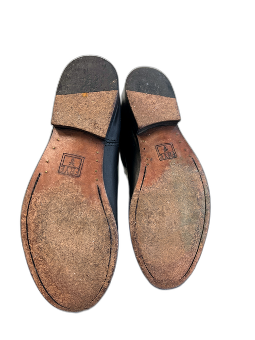 Frye Shoe Size 7 Black Leather Extended Calf Pull Tab Round Toe Flat Boots Black / 7