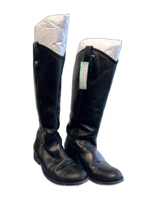 Frye Shoe Size 7 Black Leather Extended Calf Pull Tab Round Toe Flat Boots Black / 7