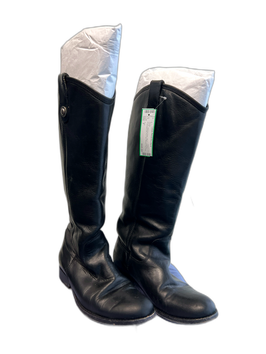 Frye Shoe Size 7 Black Leather Extended Calf Pull Tab Round Toe Flat Boots Black / 7