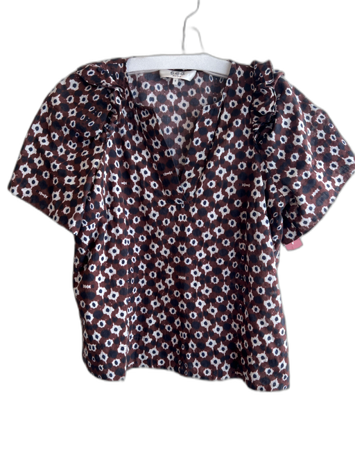 Sea New York Size 6 Brown 100% Cotton Ruffle Accent Short Sleeve V Neck Top Brown / 6