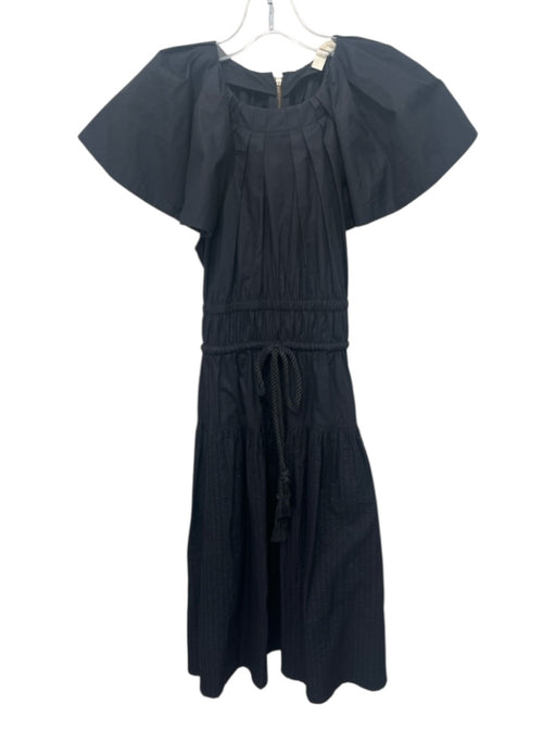 Ulla Johnson Size 2 Black Cotton Cap Sleeve Drawstring Waist Gathered Dress Black / 2
