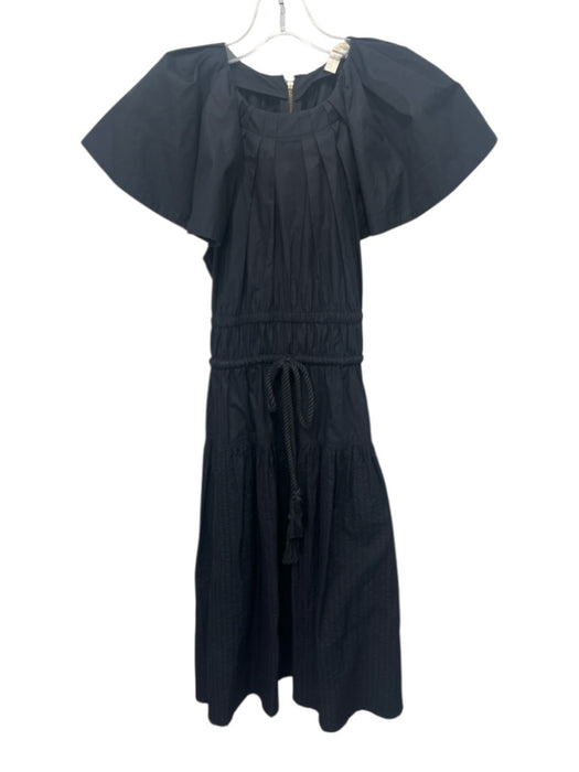 Ulla Johnson Size 2 Black Cotton Cap Sleeve Drawstring Waist Gathered Dress Black / 2