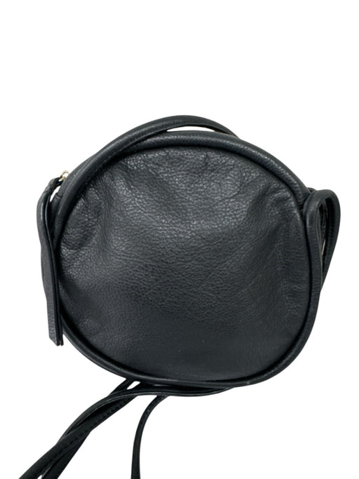 Monserat De Lucca Black Leather Circle Zip Top Two Strap Crossbody Bag Black