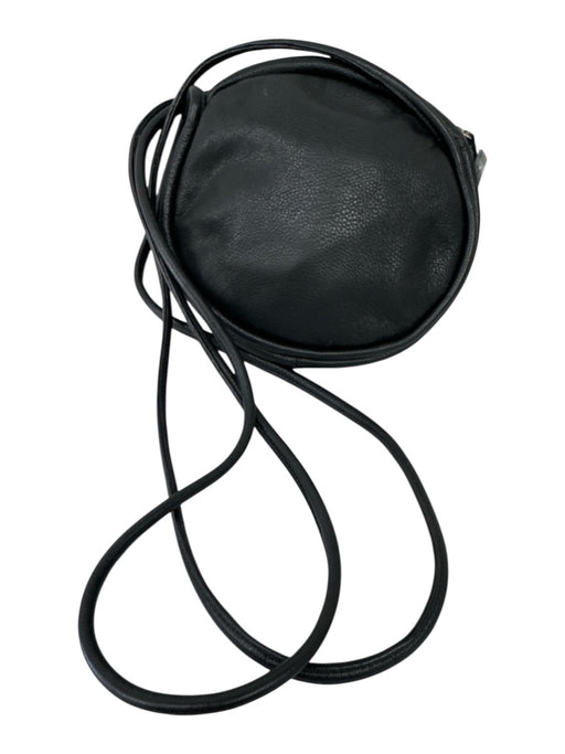 Monserat De Lucca Black Leather Circle Zip Top Two Strap Crossbody Bag Black