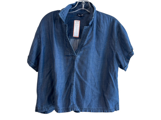 Splendid Size S Blue Lyocell Collared V Neck Short Sleeve Seam Detail Top Blue / S