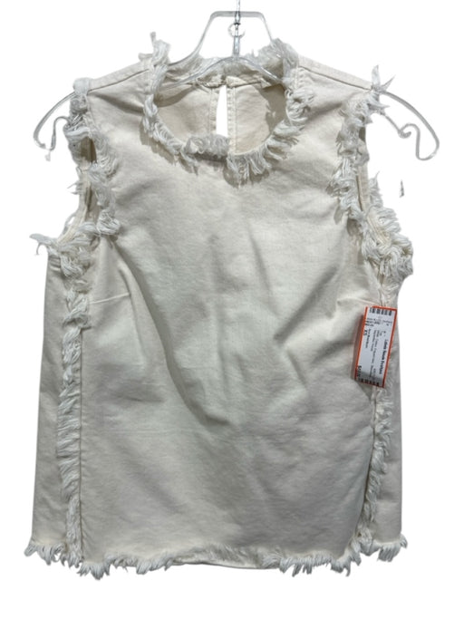 Ann Mashburn Size XS White Cotton Frayed Hem Sleeveless Top White / XS