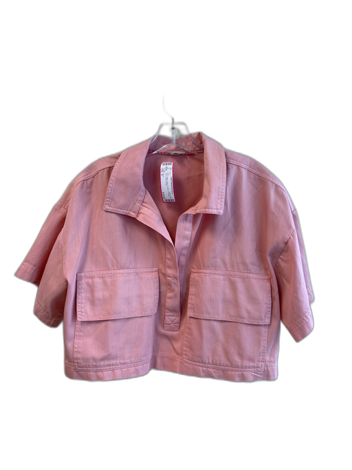 Pilcro Size S Pink Cotton Collar V Neck 1/2 Button Boxy Top Pink / S