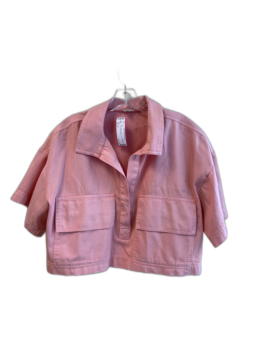 Pilcro Size S Pink Cotton Collar V Neck 1/2 Button Boxy Top Pink / S