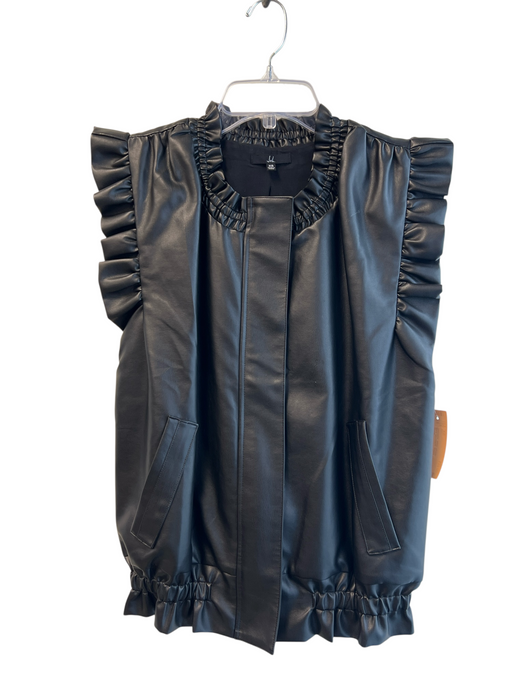 Joh. Size XS Black PU Leather Ruffled Pockets Sleeveless Jacket Black / XS