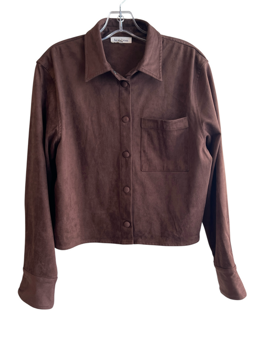 heartloom Size M Brown Polyester Blend Snap Button Suede Cropped Jacket Brown / M