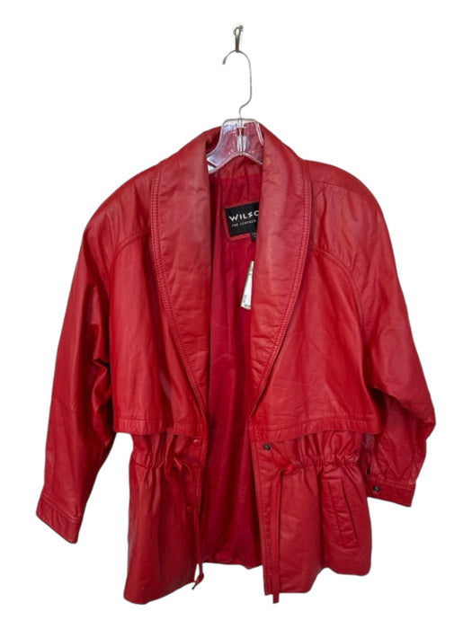 Wilson Size S Red Leather Drawstring Sides Lapel Coat Red / S