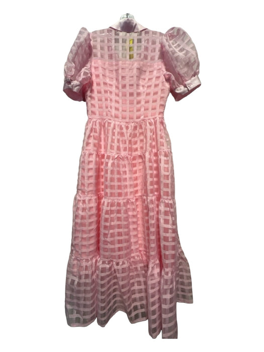 English Factory Size S Pink Polyester Short Balloon Sleeve Grid Belted Dress Pink / S