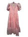 English Factory Size S Pink Polyester Short Balloon Sleeve Grid Belted Dress Pink / S