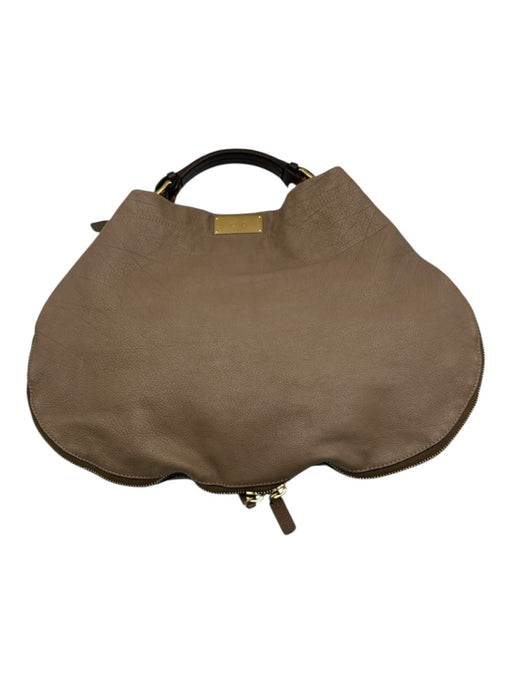 Marni Taupe Beige Leather Expandable Zipper Edging Top Handle Hobo Bag Taupe Beige
