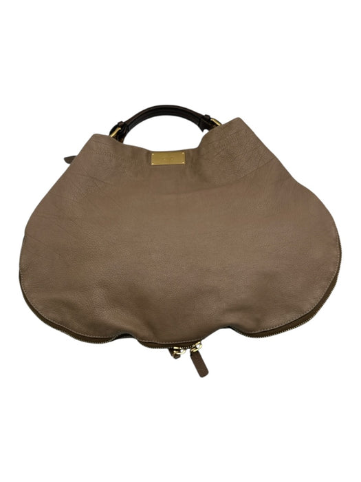 Marni Taupe Beige Leather Expandable Zipper Edging Top Handle Hobo Bag Taupe Beige