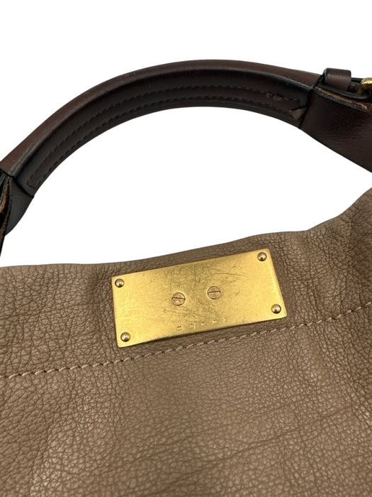 Marni Taupe Beige Leather Expandable Zipper Edging Top Handle Hobo Bag Taupe Beige