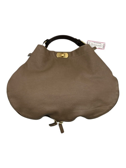Marni Taupe Beige Leather Expandable Zipper Edging Top Handle Hobo Bag Taupe Beige