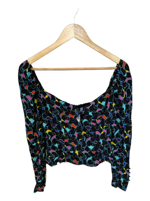 Staud Size 2 Black & Multi Rayon Blend Long Sleeve Swirls Cropped Top Black & Multi / 2