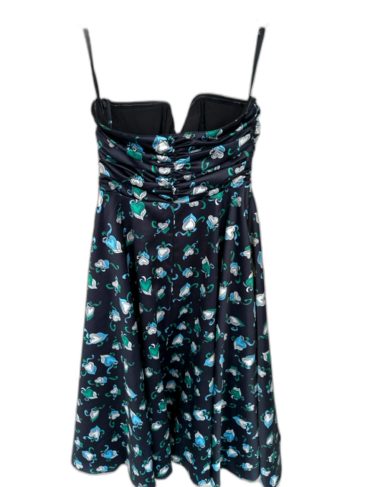HVN Label Size 2 Blue & Green Polyester Strapless Hearts Midi Dress Blue & Green / 2