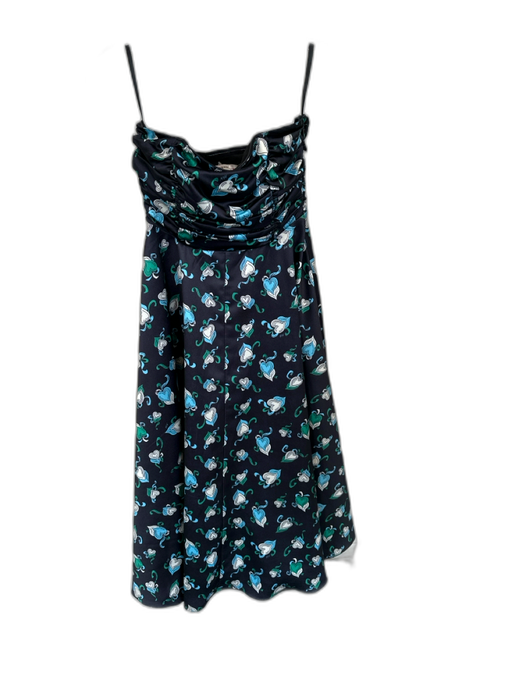 HVN Label Size 2 Blue & Green Polyester Strapless Hearts Midi Dress Blue & Green / 2