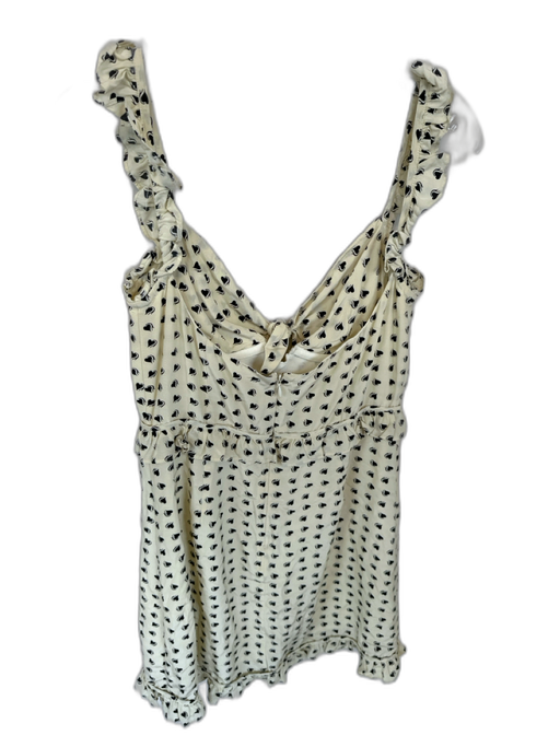 For Love & Lemons Size S Cream & Black Rayon Sweetheart Neckline Hearts Dress Cream & Black / S