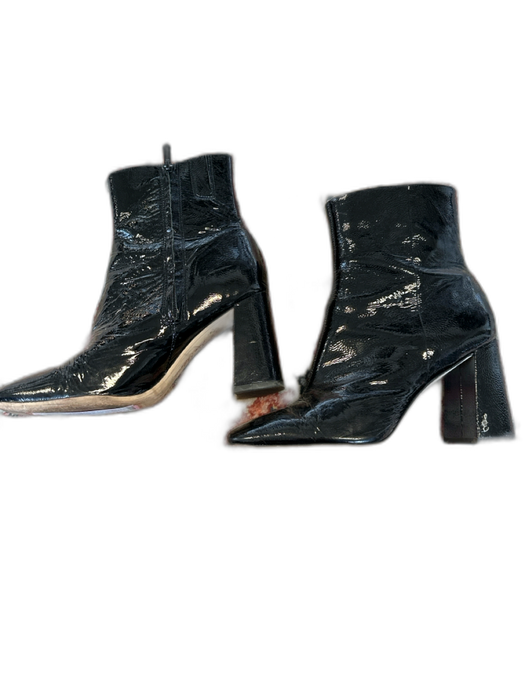 Sam Edelman Shoe Size 9.5 Black Patent Leather Side Zip Block Heel Boots Black / 9.5