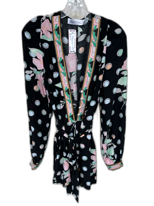 Alice McCall Size 6 Black Blue Pink Long Sleeve Polka Dot Floral Belted Romper Black Blue Pink / 6
