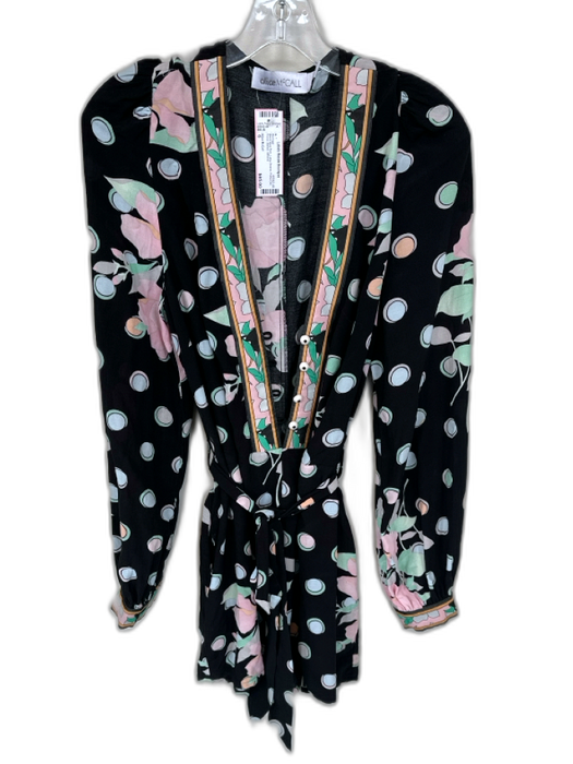 Alice McCall Size 6 Black Blue Pink Long Sleeve Polka Dot Floral Belted Romper Black Blue Pink / 6