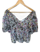 Ganni Size 36 White & Maroon Polyester Short Balloon Sleeve Acordian Pleated Top White & Maroon / 36