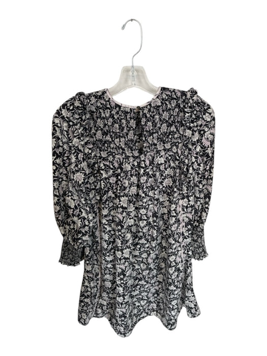 Joie Size S Black & White Smocked Ruffle Floral Mini Dress Black & White / S