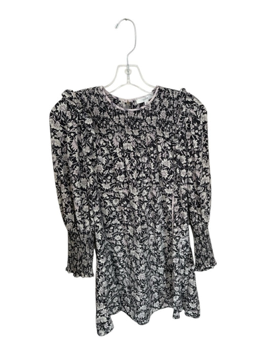 Joie Size S Black & White Smocked Ruffle Floral Mini Dress Black & White / S