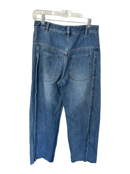 Tibi Size 26 Med Dark Wash Cotton High Waist Wide Leg Raw Hem Jeans Med Dark Wash / 26