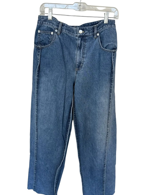 Tibi Size 26 Med Dark Wash Cotton High Waist Wide Leg Raw Hem Jeans Med Dark Wash / 26