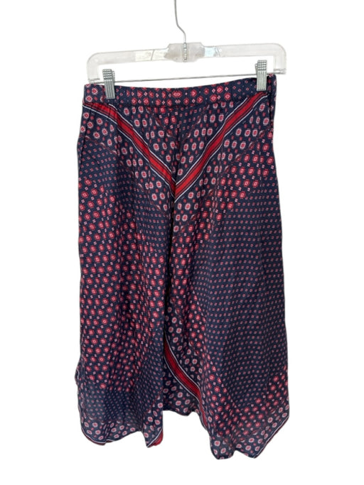 XiRENA Size M Navy & Red Cotton & Silk Elastic Waist Midi Skirt Navy & Red / M