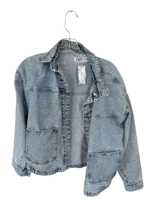 Zara Size S Light Wash Cotton Button Up Pockets Denim Jacket Light Wash / S