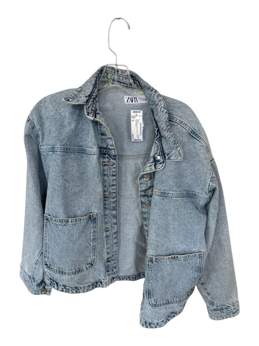 Zara Size S Light Wash Cotton Button Up Pockets Denim Jacket Light Wash / S
