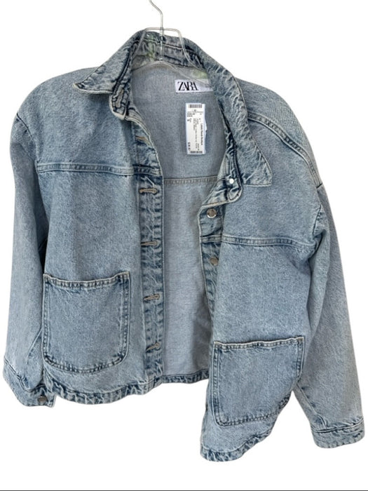 Zara Size S Light Wash Cotton Button Up Pockets Denim Jacket Light Wash / S
