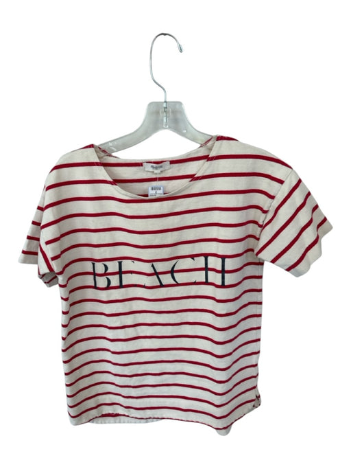 Madewell Size XS Cream & Red Cotton Short Sleeve Striped Boxy Top Cream & Red / XS
