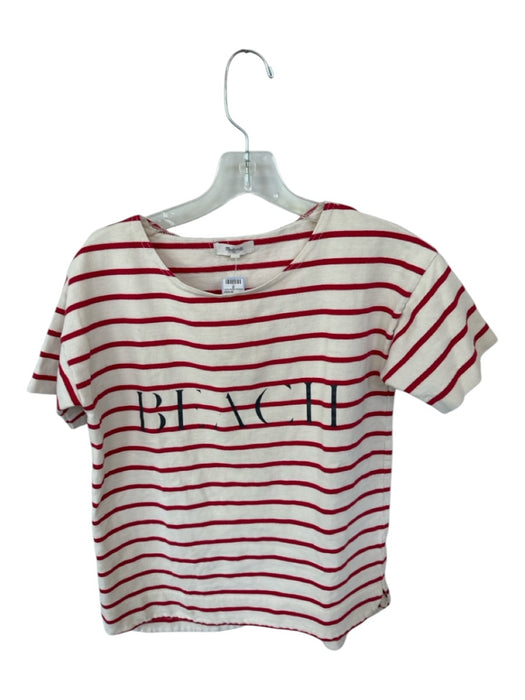 Madewell Size XS Cream & Red Cotton Short Sleeve Striped Boxy Top Cream & Red / XS