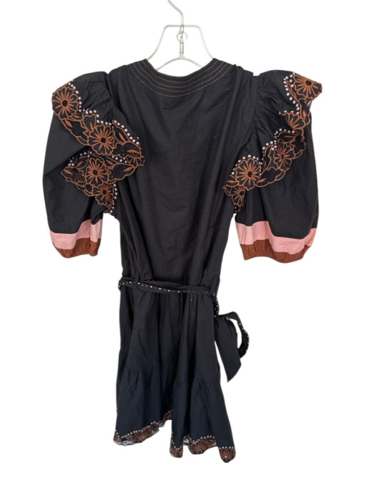 Veroalfie Size 1/S Black & Brown Cotton Long Balloon Sleeve Belted Dress Black & Brown / 1/S