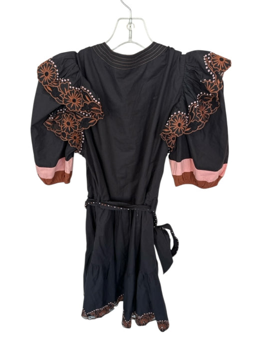Veroalfie Size 1/S Black & Brown Cotton Long Balloon Sleeve Belted Dress Black & Brown / 1/S