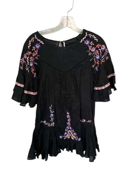 Free People Size XS Black & Orange Cotton 3/4 Bell Sleeve Dress Black & Orange / XS