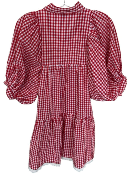 Saule Parc Size XS Red & White Cotton Plaid Collar Lace Detail Dress Red & White / XS