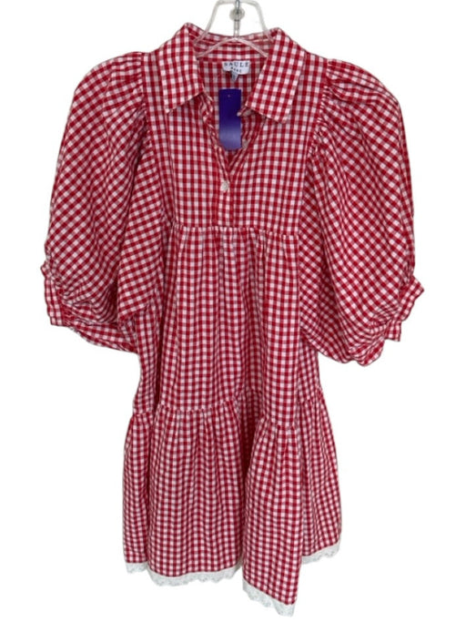 Saule Parc Size XS Red & White Cotton Plaid Collar Lace Detail Dress Red & White / XS