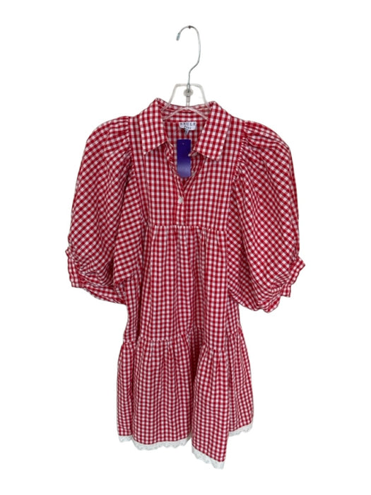 Saule Parc Size XS Red & White Cotton Plaid Collar Lace Detail Dress Red & White / XS