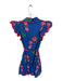 Jodifl Size S Blue & Red Cotton Floral Collar Ruffle sleeve Button Down Dress Blue & Red / S