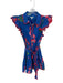Jodifl Size S Blue & Red Cotton Floral Collar Ruffle sleeve Button Down Dress Blue & Red / S