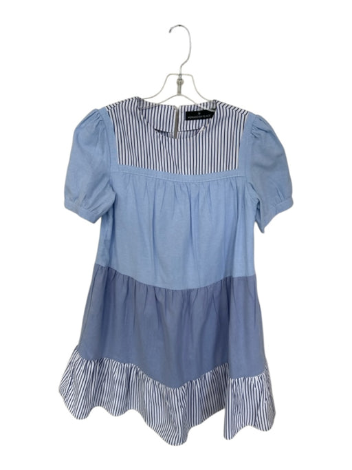 Pomander Place Size XS Blue & White Cotton Stripped Detail Short Sleeve Dress Blue & White / XS
