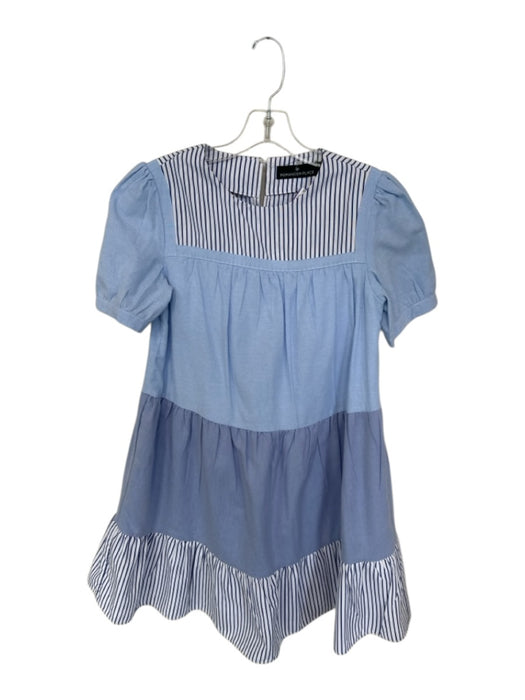 Pomander Place Size XS Blue & White Cotton Stripped Detail Short Sleeve Dress Blue & White / XS